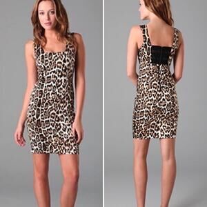 Alice + Olivia Nicola Leopard Print Dress Fitted Bodycon Square Neck Mini Size 4